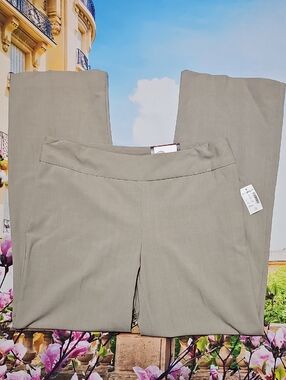 Roz & Ali High Waist Light Taupe Straight-Leg Trousers Pants Size 12 New